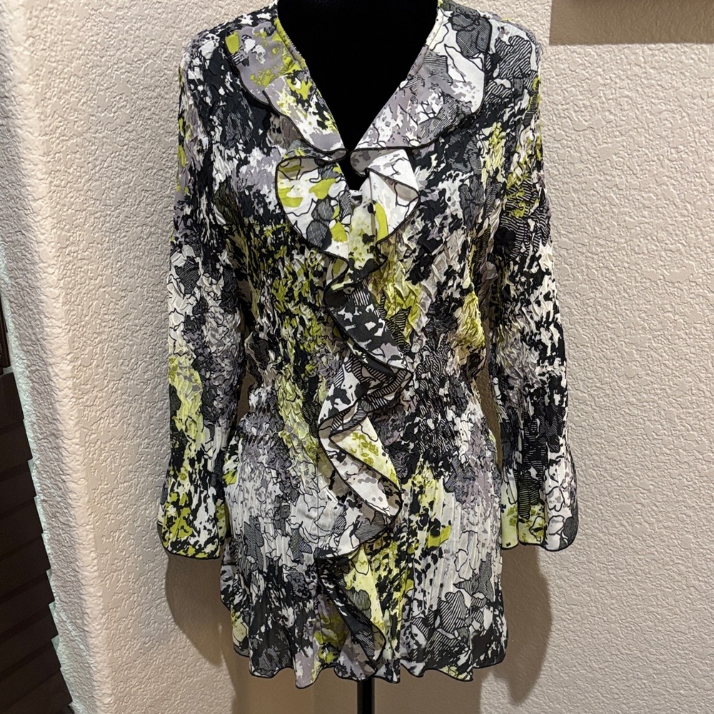 CJ Banks Multicolor Abstract Ruffle Blouse